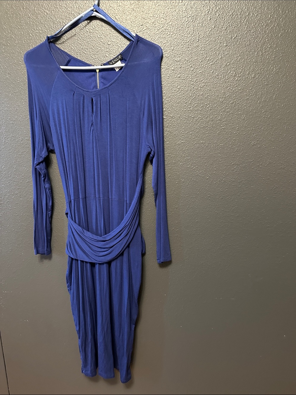 VENUS Cobalt Blue Long Sleeve Draped Waist Dress